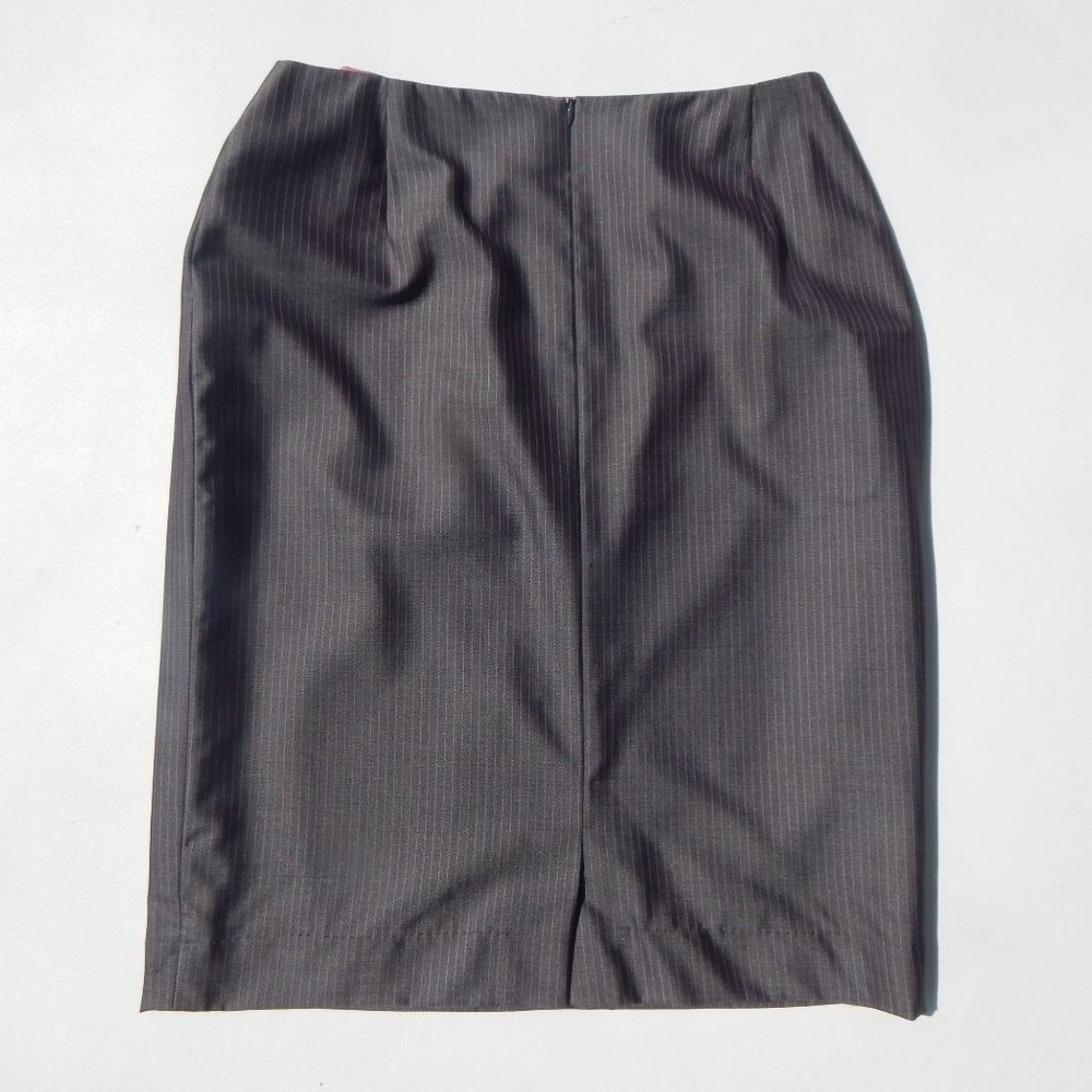 Vintage Escada 29" Pin Stripe Pencil Skirt Italian Wool Polyester Silk Designer